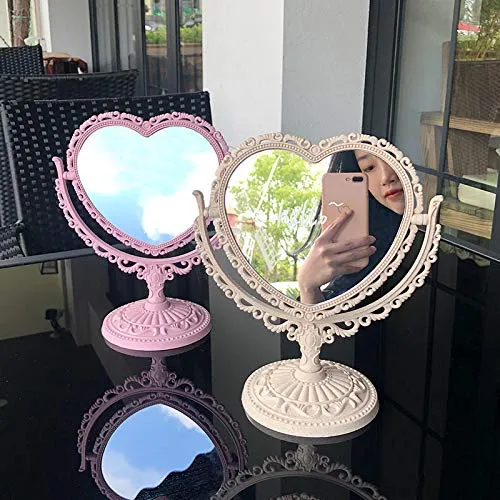 7-Inch 3X Tabletop Vanity Mirror | Double Sided Magnifying Makeup Mirror with 360 Degree Rotation | Bathroom Bedroom Vanity Mirror (Pink, Heart-Shaped) Pink