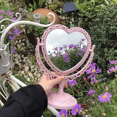 7-Inch 3X Tabletop Vanity Mirror | Double Sided Magnifying Makeup Mirror with 360 Degree Rotation | Bathroom Bedroom Vanity Mirror (Pink, Heart-Shaped) Pink
