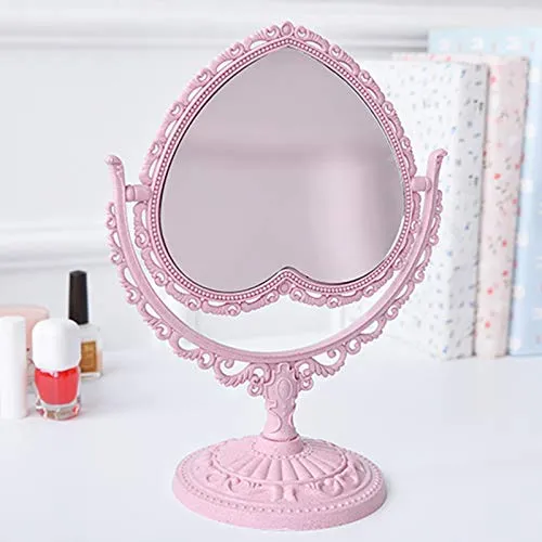 7-Inch 3X Tabletop Vanity Mirror | Double Sided Magnifying Makeup Mirror with 360 Degree Rotation | Bathroom Bedroom Vanity Mirror (Pink, Heart-Shaped) Pink