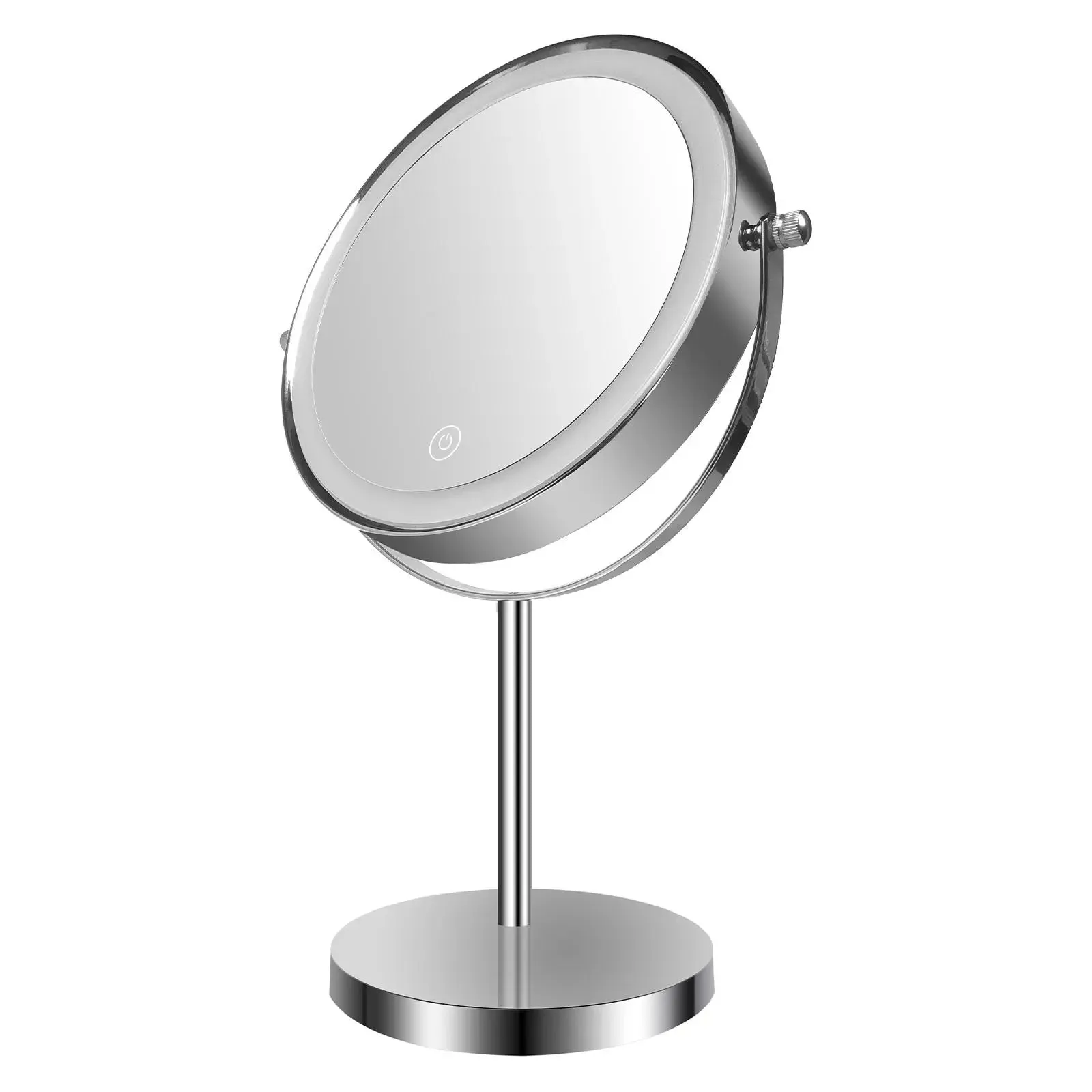 8-inch Makeup Mirror with Lights, Double Sided 1X/10X Magnifying Mirror, 3 Color Lighting Dimmable Vanity Mirror with 360° Swivel , Built-In Battery Operated