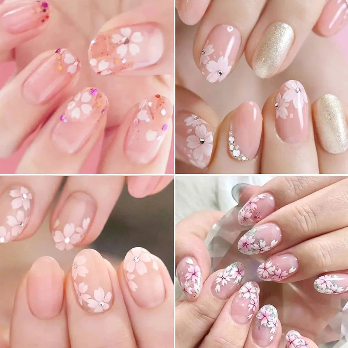 8 Sheets Flower Nail Stickers Floral Nail Decals for Nail Art,Designer Nail Art Supplies Pink Cherry Blossom Flowers Leaf Spring Nail Decal for Women Acrylic Nails DIY Nail Art Decoration