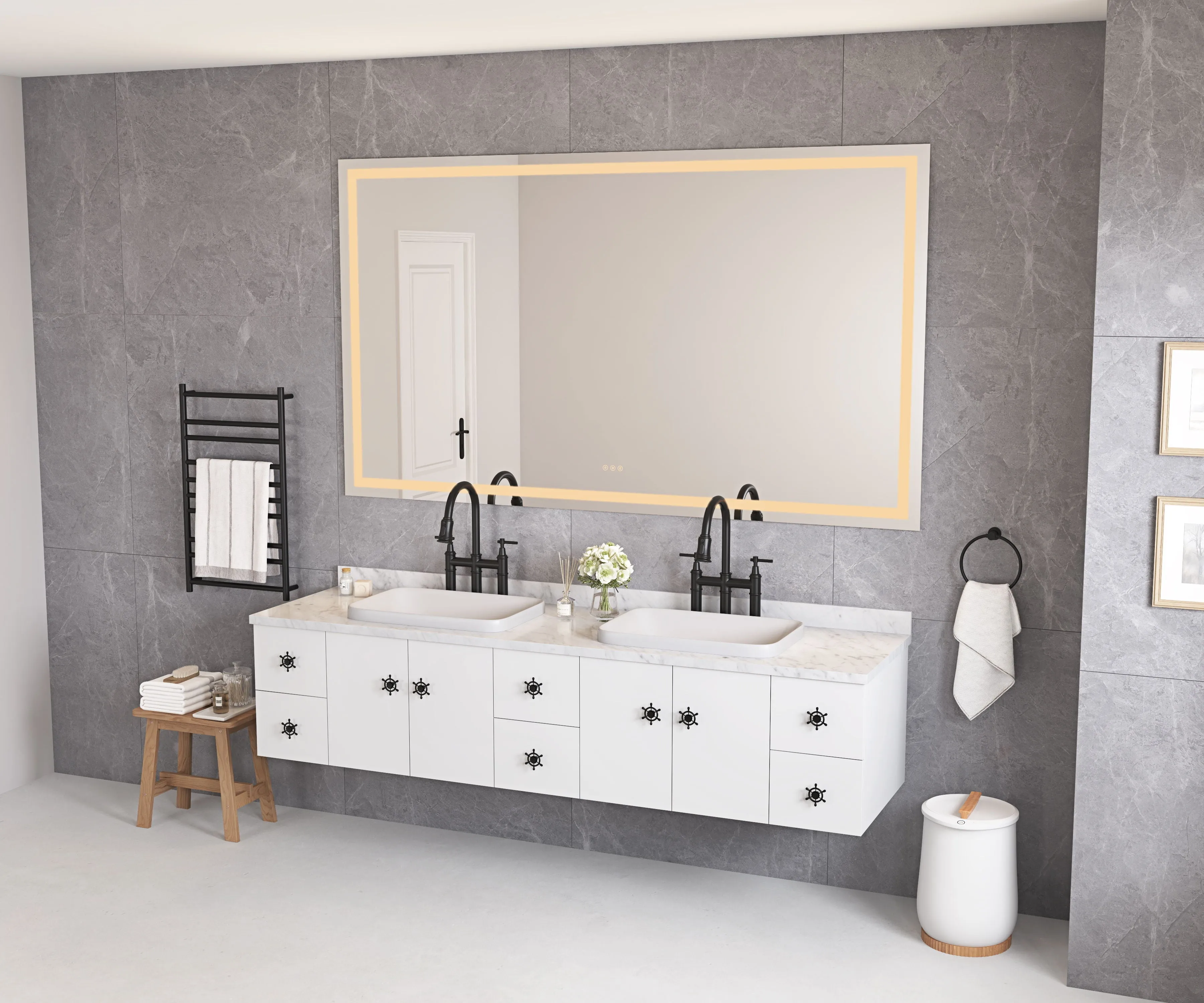 84 X 48 LED Lighted Bathroom Wall Mounted Mirror With High Lumen / Anti Fog Separately Control Bedroom Full - Length Mirror Bathroom LED Mirror Hair Salon Mirror - White