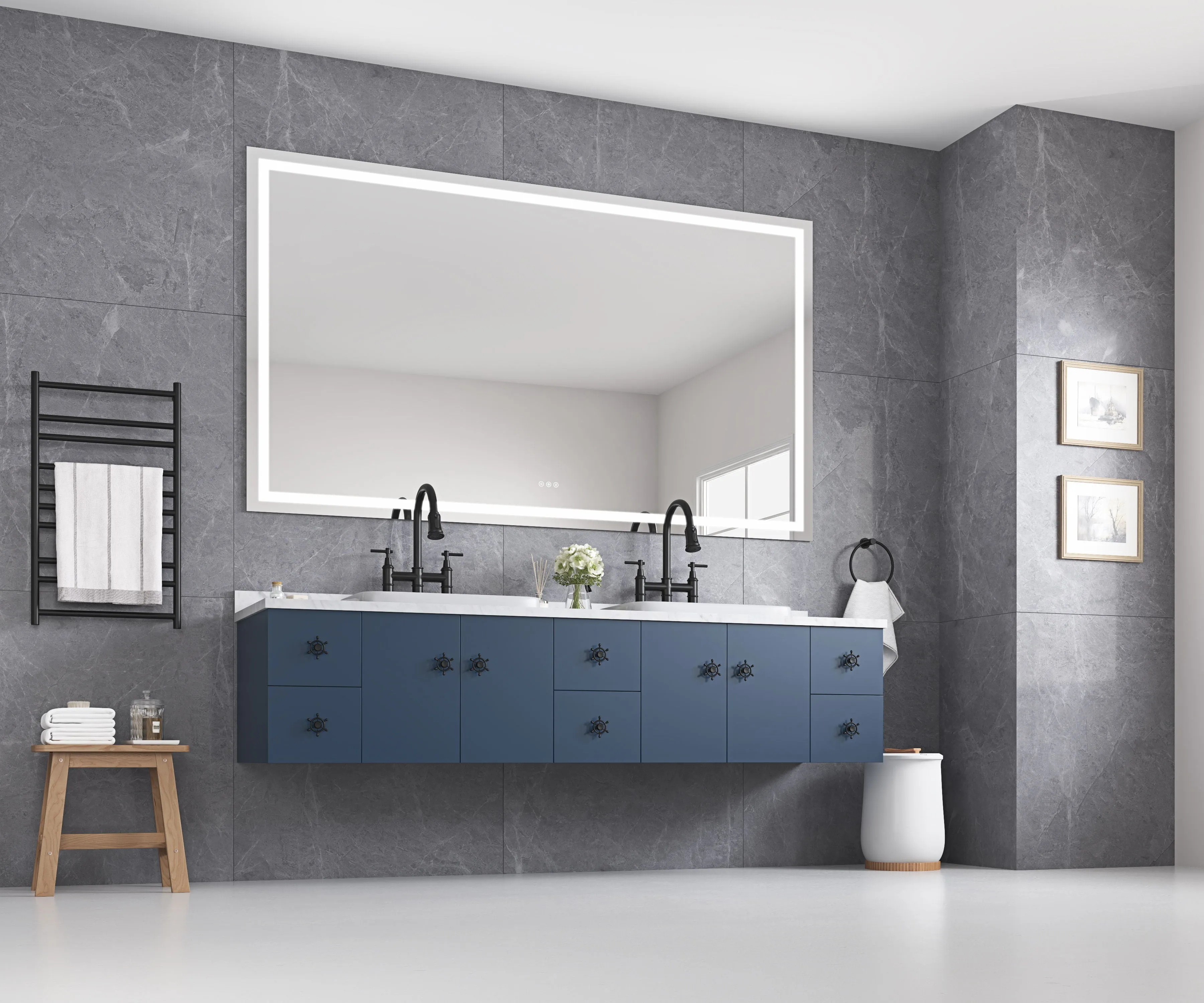 84 X 48 LED Lighted Bathroom Wall Mounted Mirror With High Lumen / Anti Fog Separately Control Bedroom Full - Length Mirror Bathroom LED Mirror Hair Salon Mirror - White
