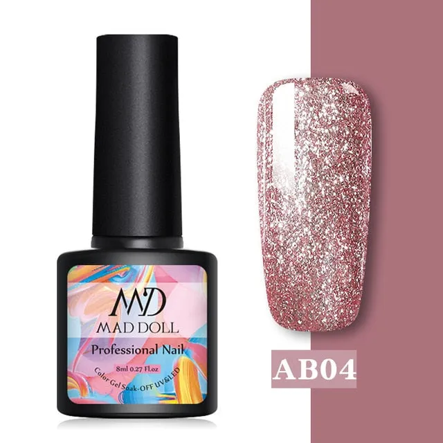 8ml UV Gel Nail Polish Rose Gold Glitter Sequins Soak Off