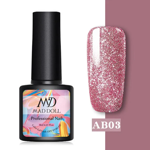 8ml UV Gel Nail Polish Rose Gold Glitter Sequins Soak Off