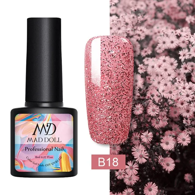 8ml UV Gel Nail Polish Rose Gold Glitter Sequins Soak Off