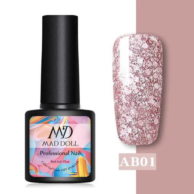 8ml UV Gel Nail Polish Rose Gold Glitter Sequins Soak Off