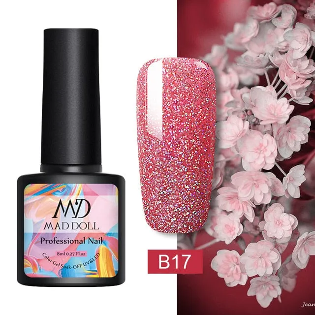 8ml UV Gel Nail Polish Rose Gold Glitter Sequins Soak Off
