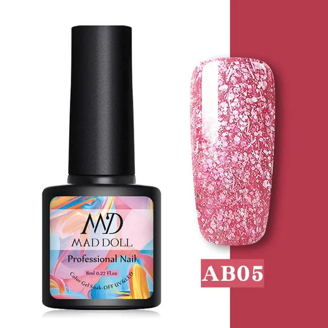 8ml UV Gel Nail Polish Rose Gold Glitter Sequins Soak Off