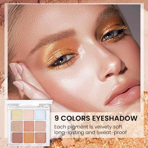9Colors Nude Rose Gold Eye Shadow Palette Makeup,Korean Shimmer Eyeshadow Palette Colorful,Loose Glitter Eyeshadow Palette