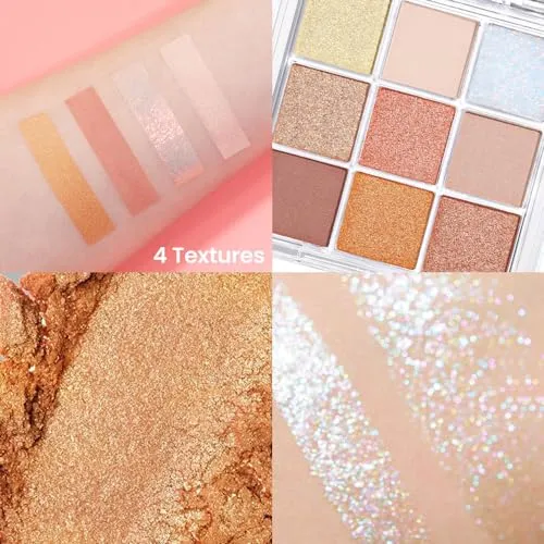 9Colors Nude Rose Gold Eye Shadow Palette Makeup,Korean Shimmer Eyeshadow Palette Colorful,Loose Glitter Eyeshadow Palette
