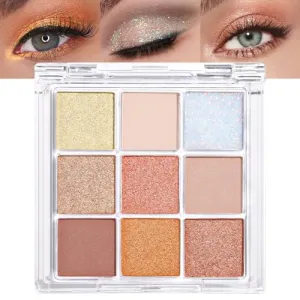 9Colors Nude Rose Gold Eye Shadow Palette Makeup,Korean Shimmer Eyeshadow Palette Colorful,Loose Glitter Eyeshadow Palette