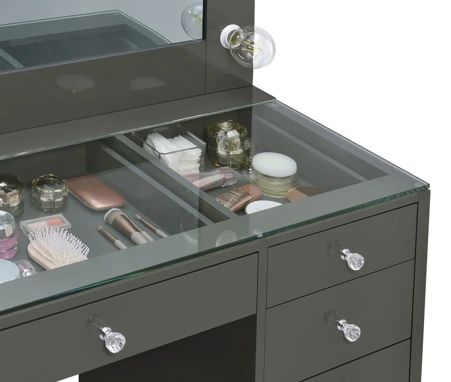 Acena 7-drawer Vanity Set with Lighting - Grey High Gloss