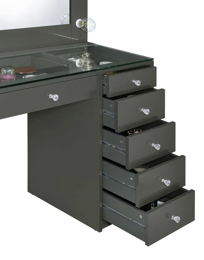 Acena 7-drawer Vanity Set with Lighting - Grey High Gloss