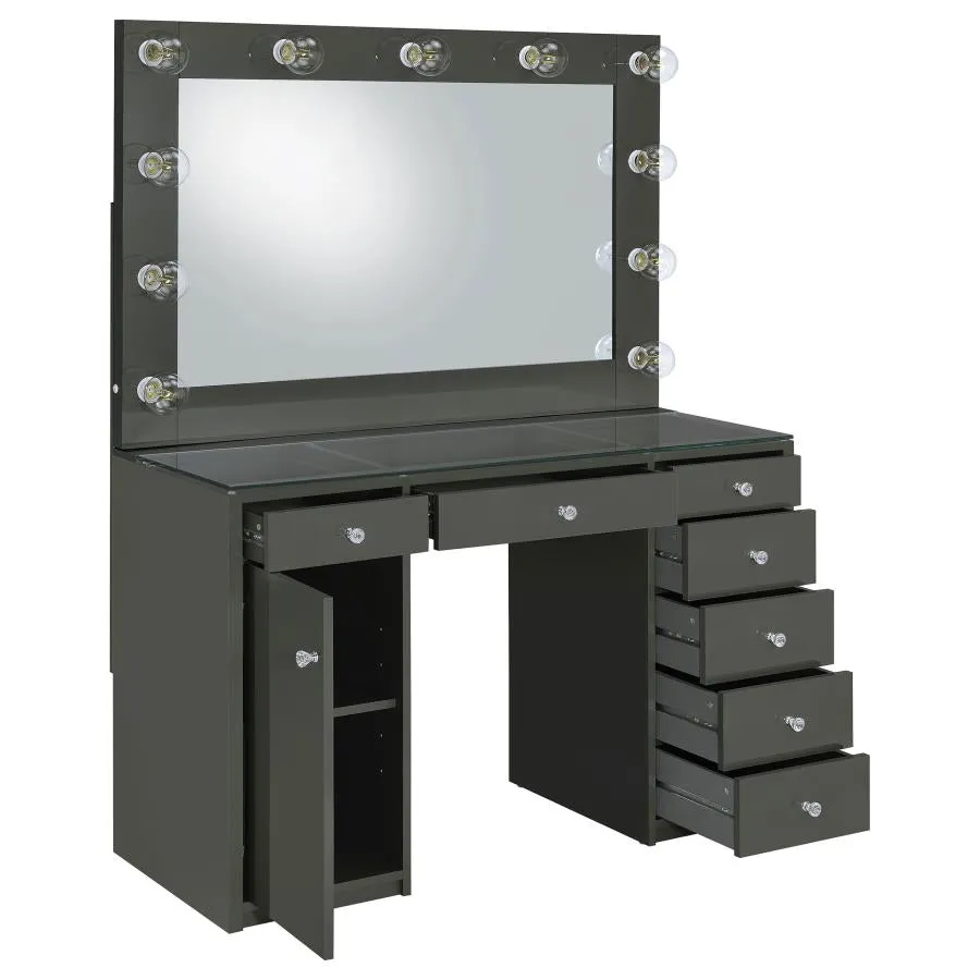Acena 7-drawer Vanity Set with Lighting - Grey High Gloss