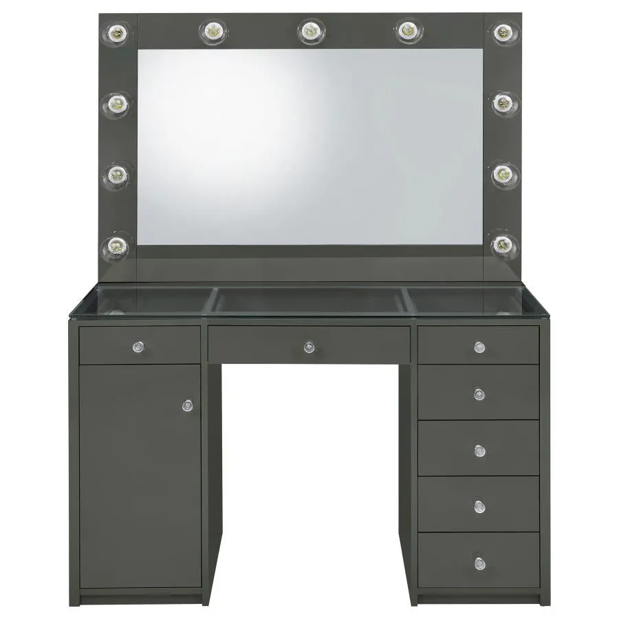 Acena 7-drawer Vanity Set with Lighting - Grey High Gloss