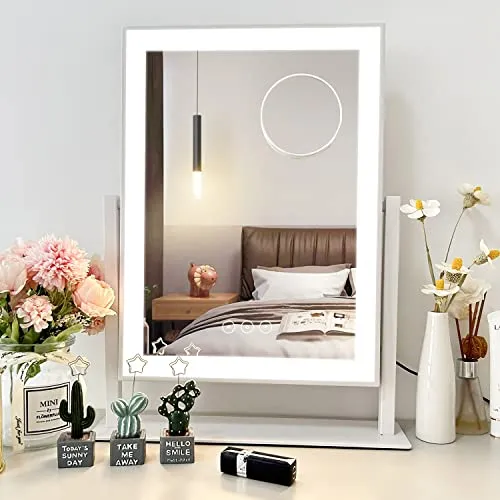 Acoolda Vanity Mirror with Lights, Hollywood Lighted Makeup Mirror with 3 Color Lighting Modes, Detachable 10X Magnification, 360°Rotation, 14.4Inches, White…