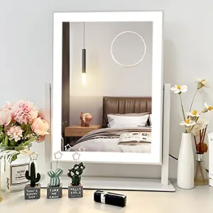 Acoolda Vanity Mirror with Lights, Hollywood Lighted Makeup Mirror with 3 Color Lighting Modes, Detachable 10X Magnification, 360°Rotation, 14.4Inches, White…