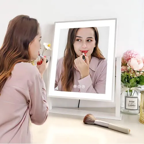 Acoolda Vanity Mirror with Lights, Hollywood Lighted Makeup Mirror with 3 Color Lighting Modes, Detachable 10X Magnification, 360°Rotation, 14.4Inches, White…