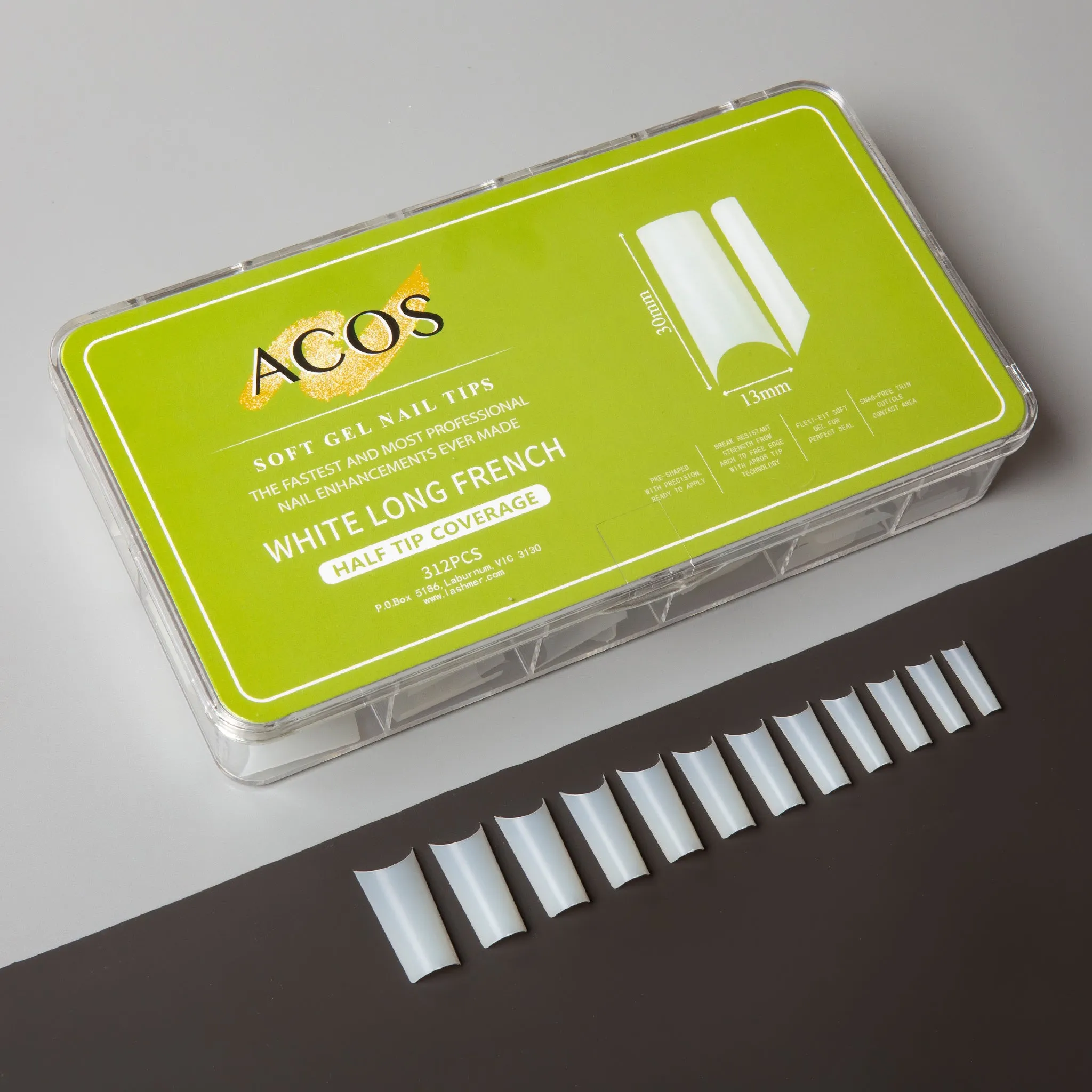 ACOS Soft Gel Nail Tips (Clear Half Cover) - Long French (312pcs/box)