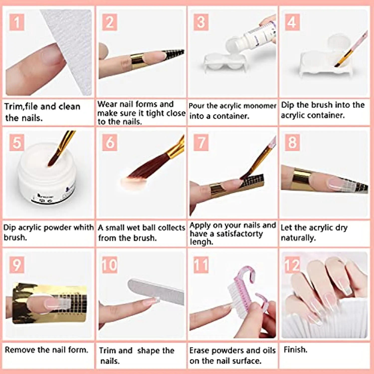 Acrylic Nail Kit -Acrylic Powder Nail Art Kit and Manicure Set, Nail Kit Set Professional Acrylic with Everything, Acrylic Nail Supplies Acrylic Nail Kit for Beginners