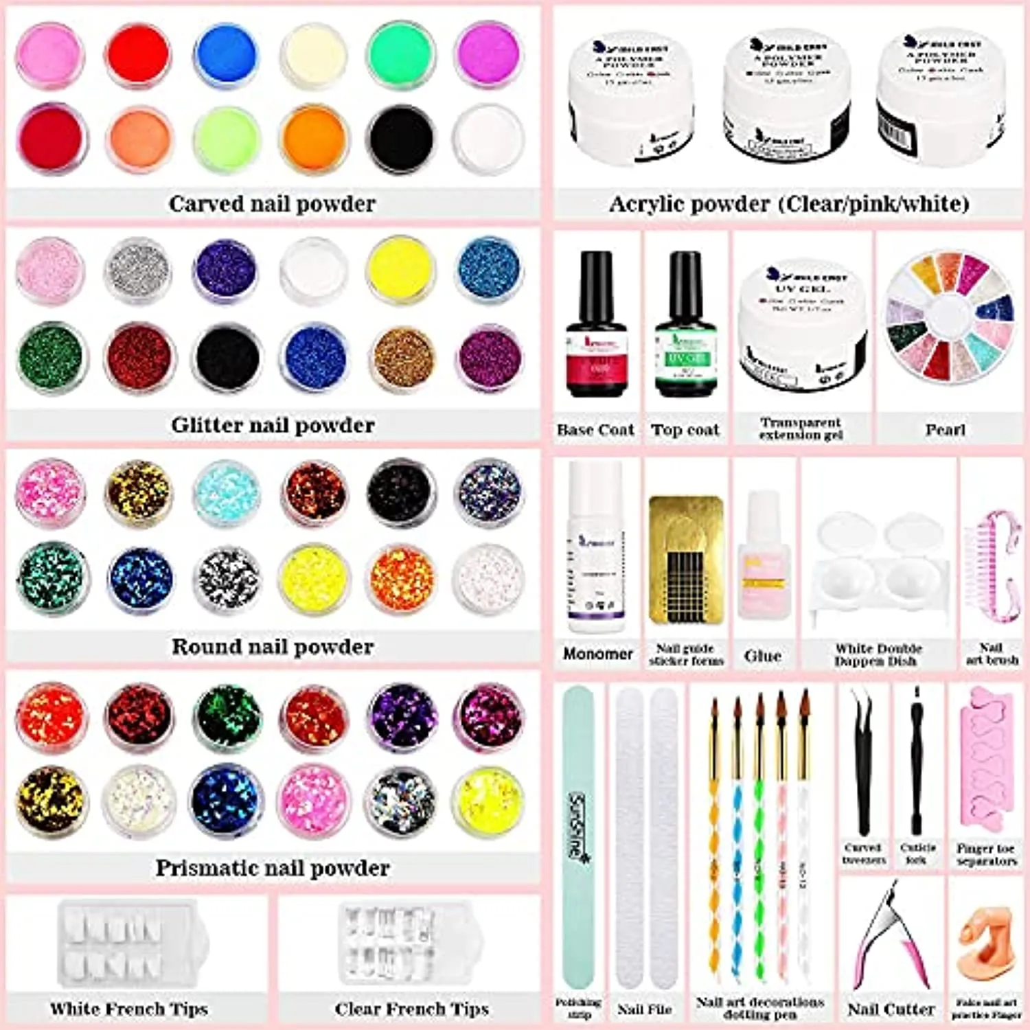 Acrylic Nail Kit -Acrylic Powder Nail Art Kit and Manicure Set, Nail Kit Set Professional Acrylic with Everything, Acrylic Nail Supplies Acrylic Nail Kit for Beginners