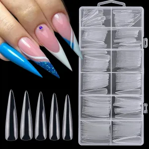 AddFavor 3XL Stiletto Nail Tips 240pcs Clear Extra Long Full Cover Fake Nails No C Curve Artificial Acrylic Nail Tips for Professional Nails Salon and Home DIY Manicure