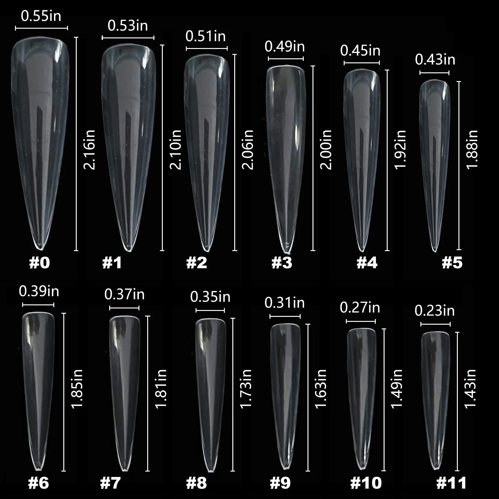 AddFavor 3XL Stiletto Nail Tips 240pcs Clear Extra Long Full Cover Fake Nails No C Curve Artificial Acrylic Nail Tips for Professional Nails Salon and Home DIY Manicure