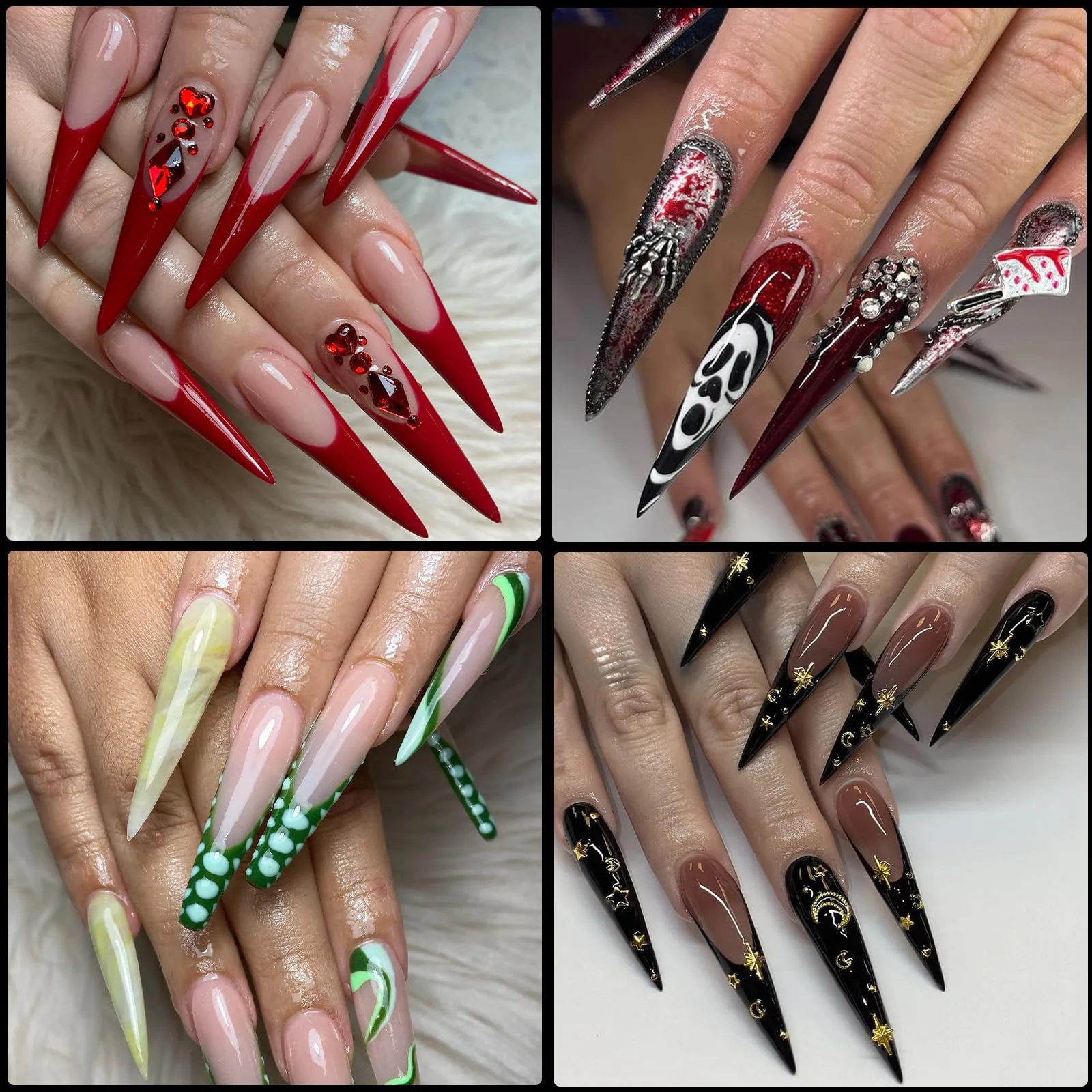AddFavor 3XL Stiletto Nail Tips 240pcs Clear Extra Long Full Cover Fake Nails No C Curve Artificial Acrylic Nail Tips for Professional Nails Salon and Home DIY Manicure