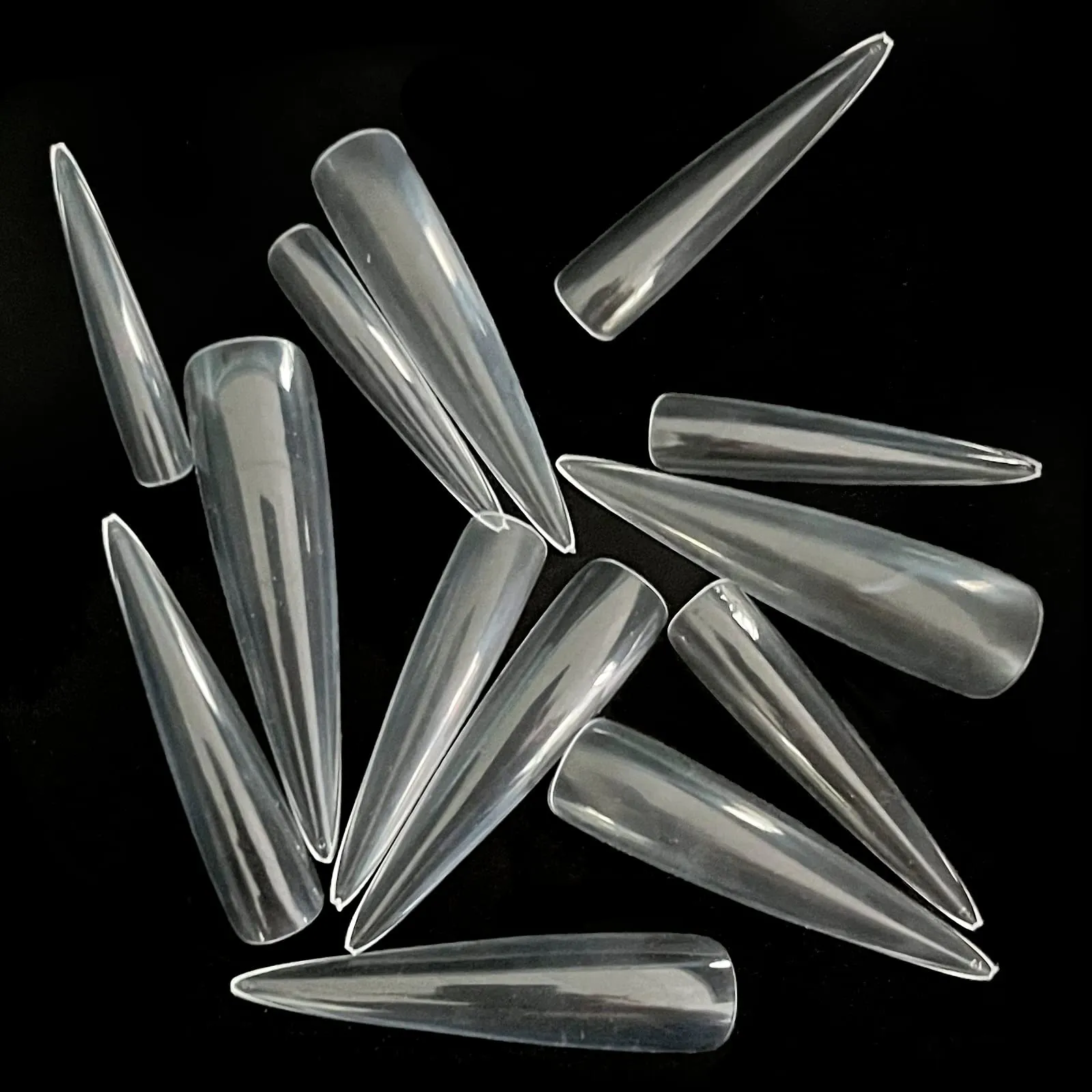 AddFavor 3XL Stiletto Nail Tips 240pcs Clear Extra Long Full Cover Fake Nails No C Curve Artificial Acrylic Nail Tips for Professional Nails Salon and Home DIY Manicure