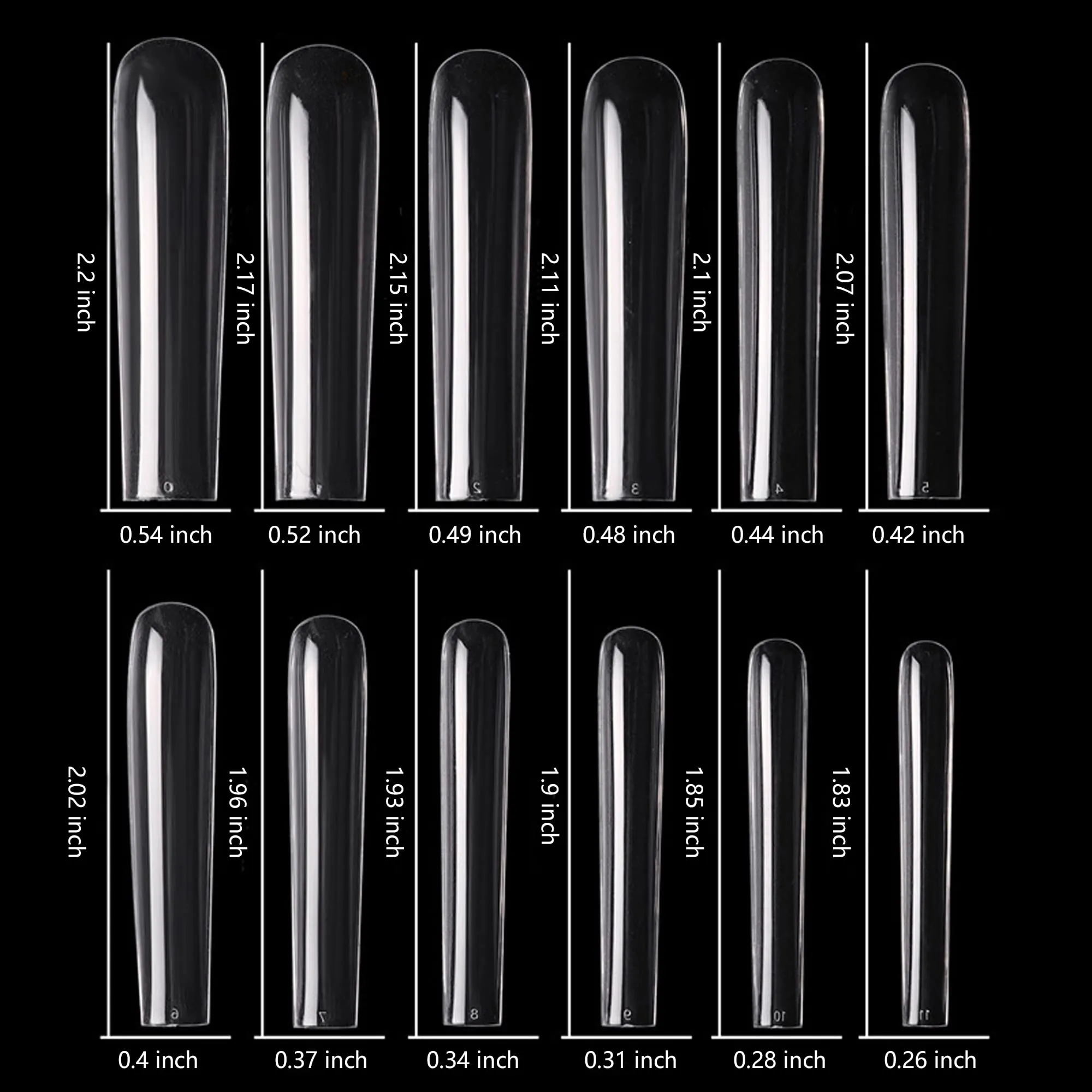 AddFavor 600pcs 3XL Square Clear Nail Tips Full Cover Extra Long Straight Square Acrylic Fake Nails Professional False Nail Tip for Salons & Home DIY, 12 Sizes