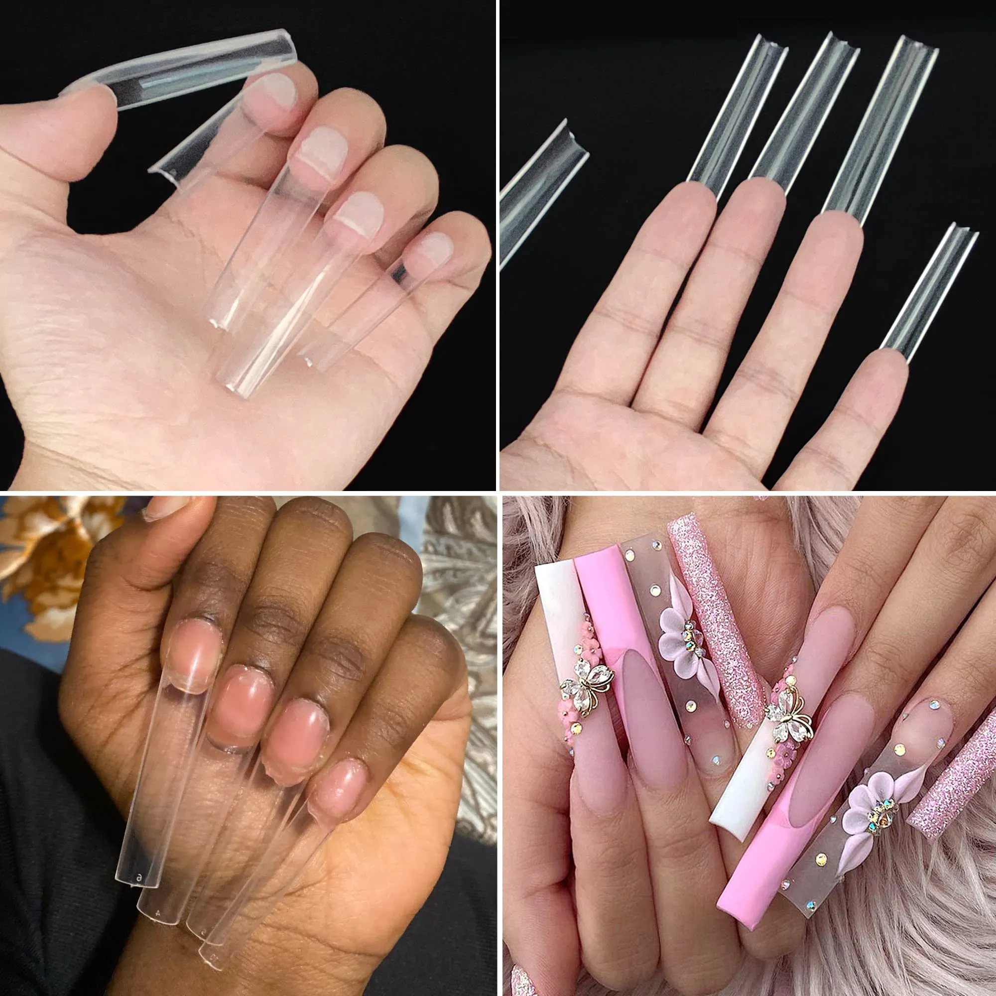 AddFavor 600pcs 3XL Square Clear Nail Tips Full Cover Extra Long Straight Square Acrylic Fake Nails Professional False Nail Tip for Salons & Home DIY, 12 Sizes