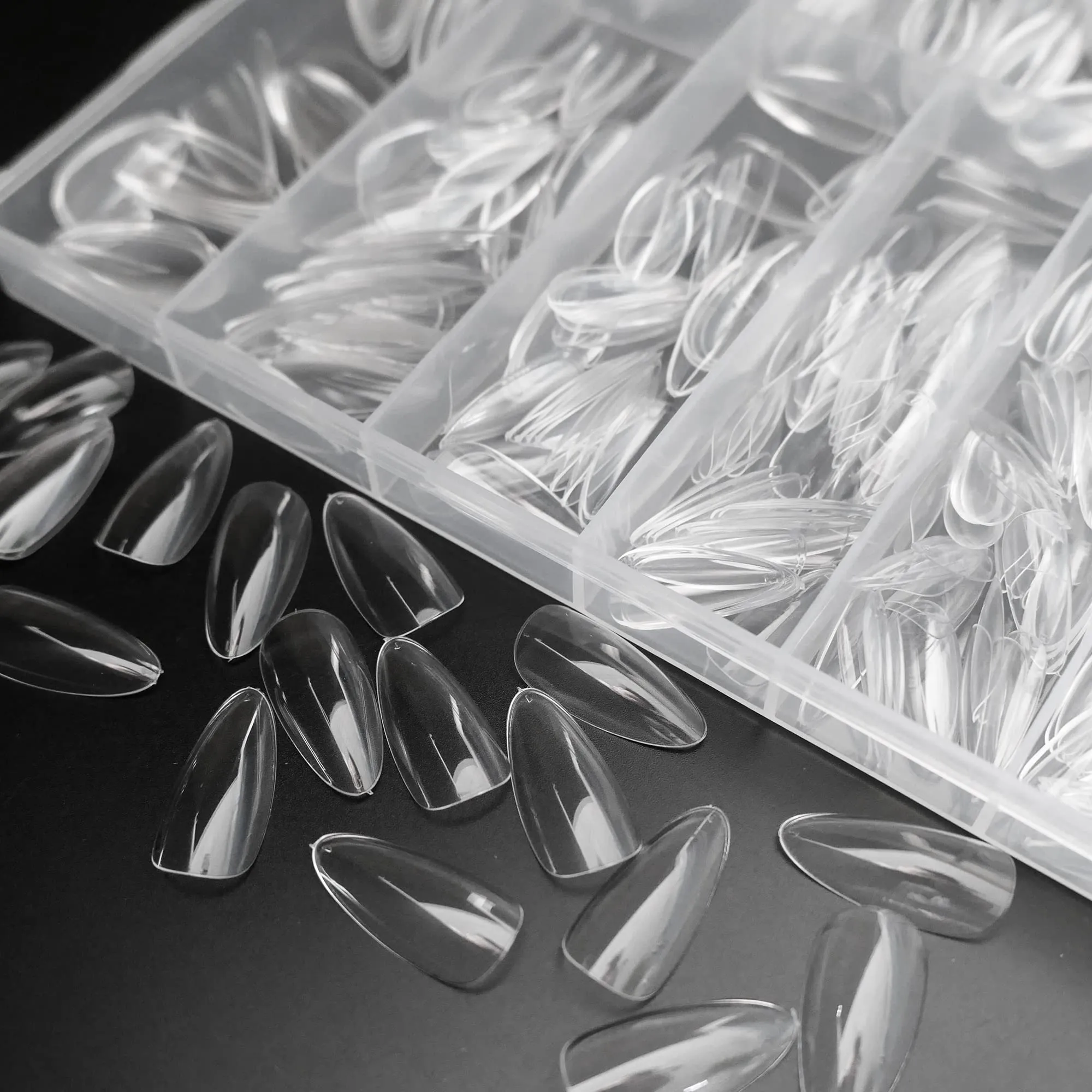 AddFavor 600pcs Almond Nail Tips Medium Length Clear Full Cover Soft Gel x False Nail Tips 12 Sizes for Acrylic Nail/Extension Gel Nail Art