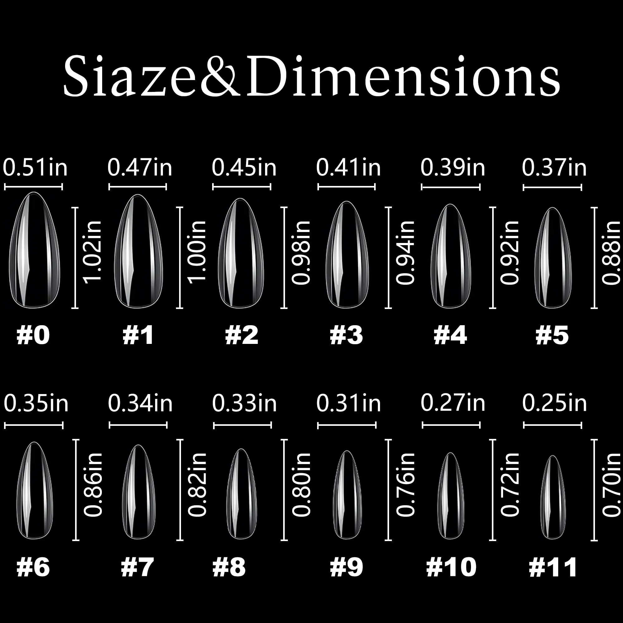AddFavor 600pcs Almond Nail Tips Medium Length Clear Full Cover Soft Gel x False Nail Tips 12 Sizes for Acrylic Nail/Extension Gel Nail Art