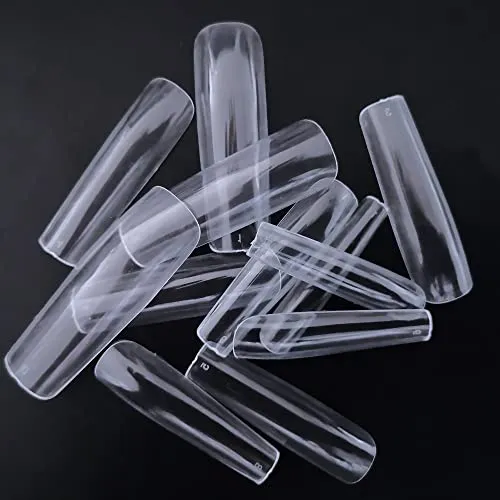 AddFavor 600pcs Clear Nail Tips Straight Tapered Square Nail Tips Full Cover Extra Long XXL No C Curve Squoval Nails Acrylic False Nail for Salon Home DIY Manicure
