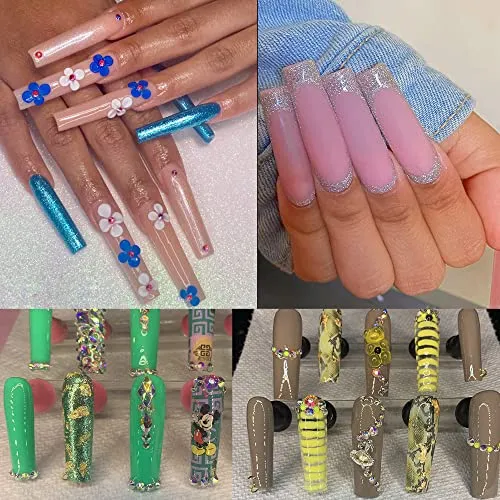 AddFavor 600pcs Clear Nail Tips Straight Tapered Square Nail Tips Full Cover Extra Long XXL No C Curve Squoval Nails Acrylic False Nail for Salon Home DIY Manicure