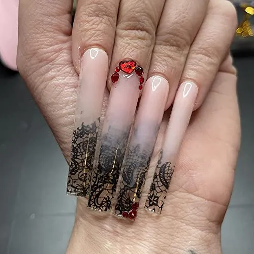 AddFavor 600pcs Clear Nail Tips Straight Tapered Square Nail Tips Full Cover Extra Long XXL No C Curve Squoval Nails Acrylic False Nail for Salon Home DIY Manicure