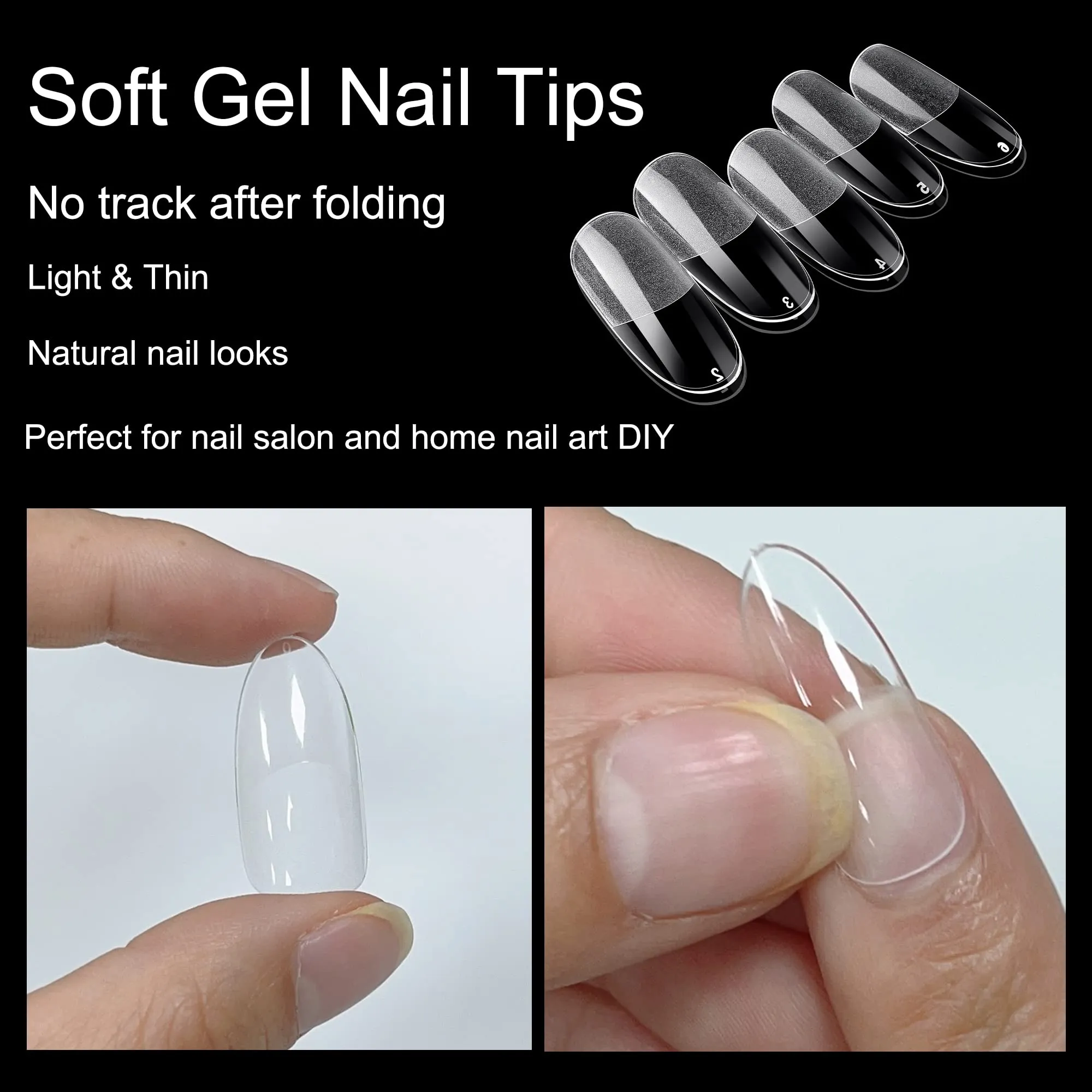 AddFavor 600pcs Gel x Nail Tips Clear Oval Almond Nail Tips Medium Length Full Cover Round False Fake Nail Tip for Salon and Home Nail Design 12 Sizes