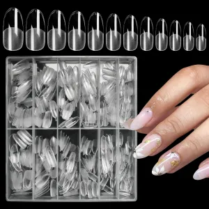 AddFavor 600pcs Gel x Nail Tips Clear Oval Almond Nail Tips Medium Length Full Cover Round False Fake Nail Tip for Salon and Home Nail Design 12 Sizes