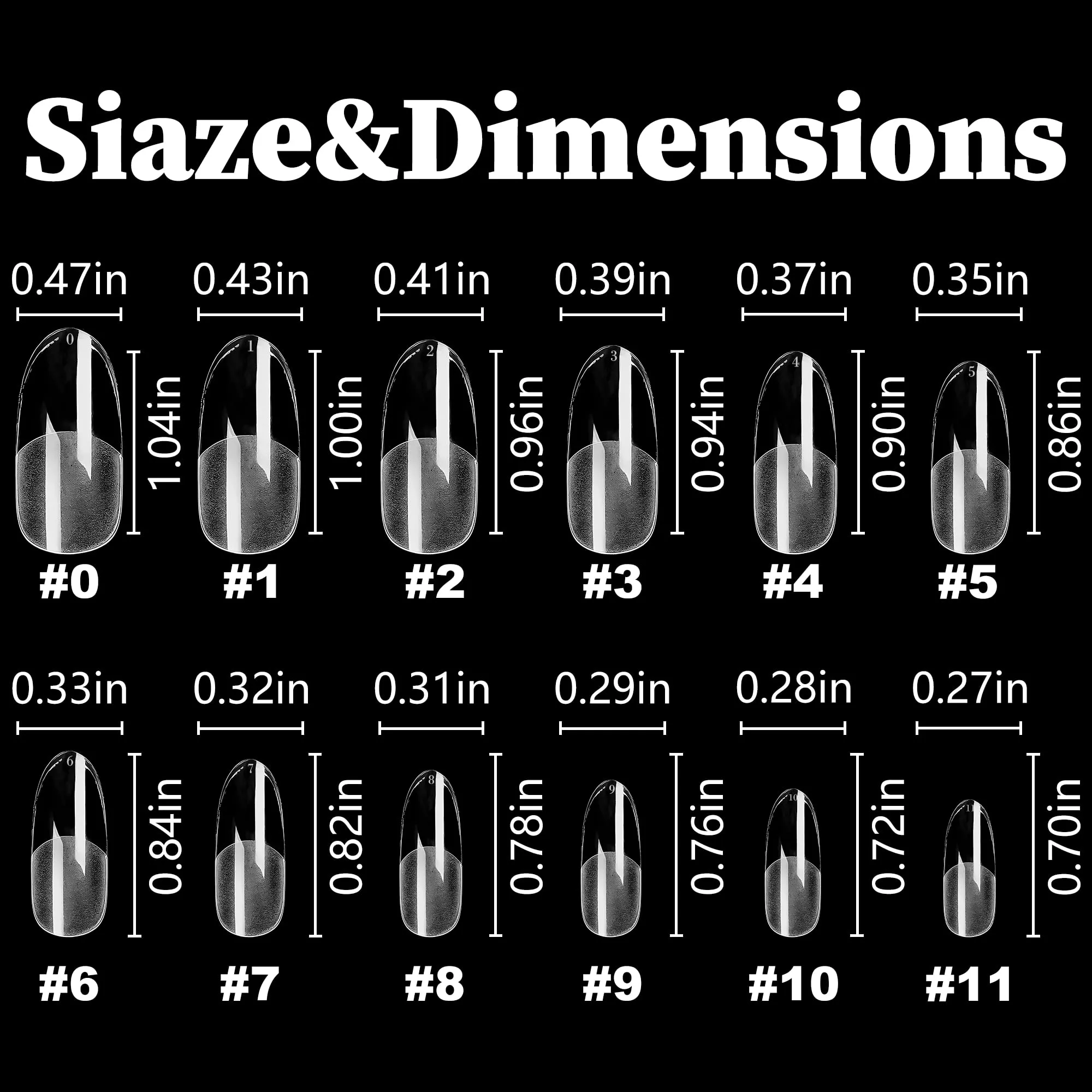 AddFavor 600pcs Gel x Nail Tips Clear Oval Almond Nail Tips Medium Length Full Cover Round False Fake Nail Tip for Salon and Home Nail Design 12 Sizes