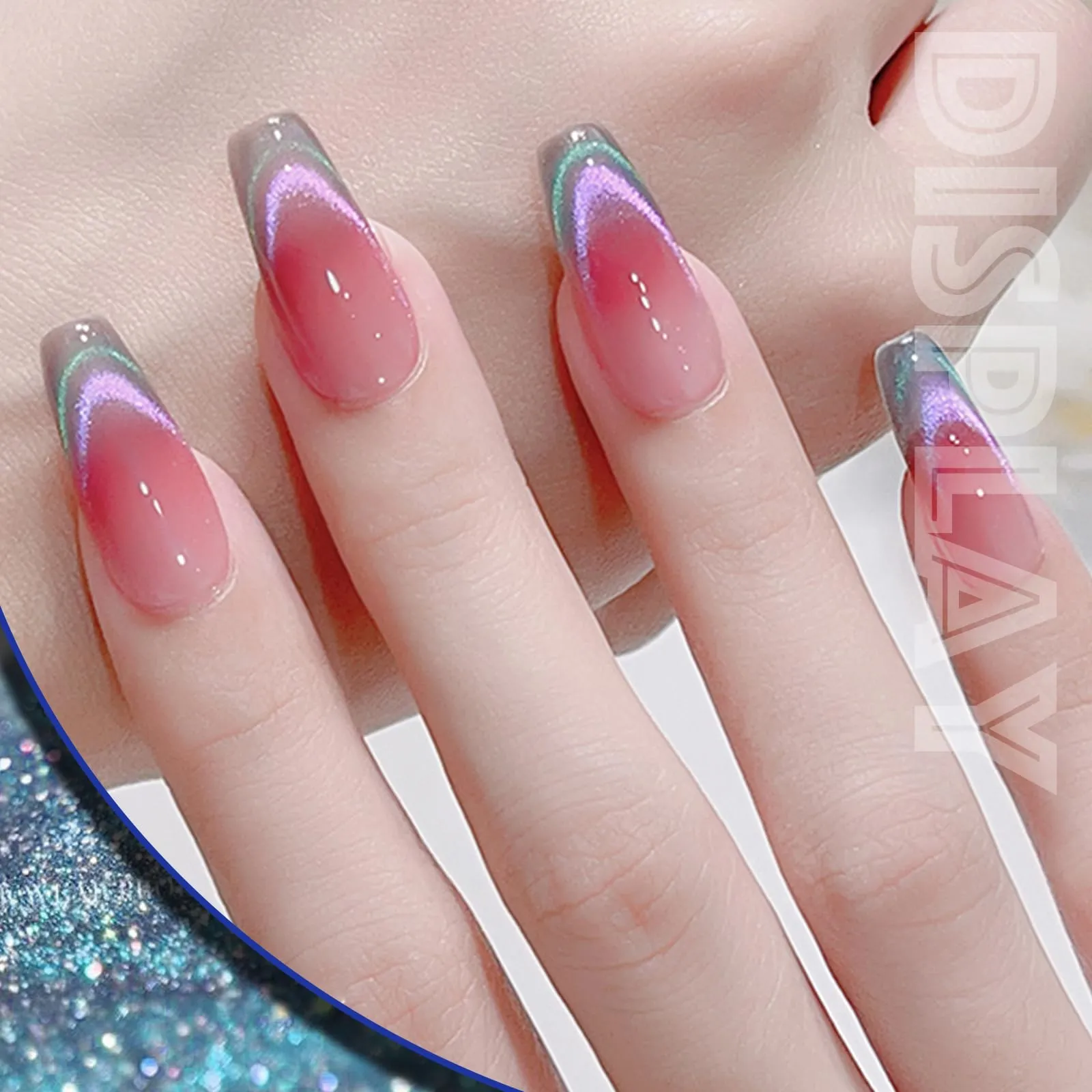 AHAMIOU 9D Cat Eye Gel Polish Set Crystal Dopamine Magnetic Gel Nail Polish Kit Chameleon Galaxy Glitter Cat Eye Effect Nail Art Manicure Home Gift (Blue&Purple)