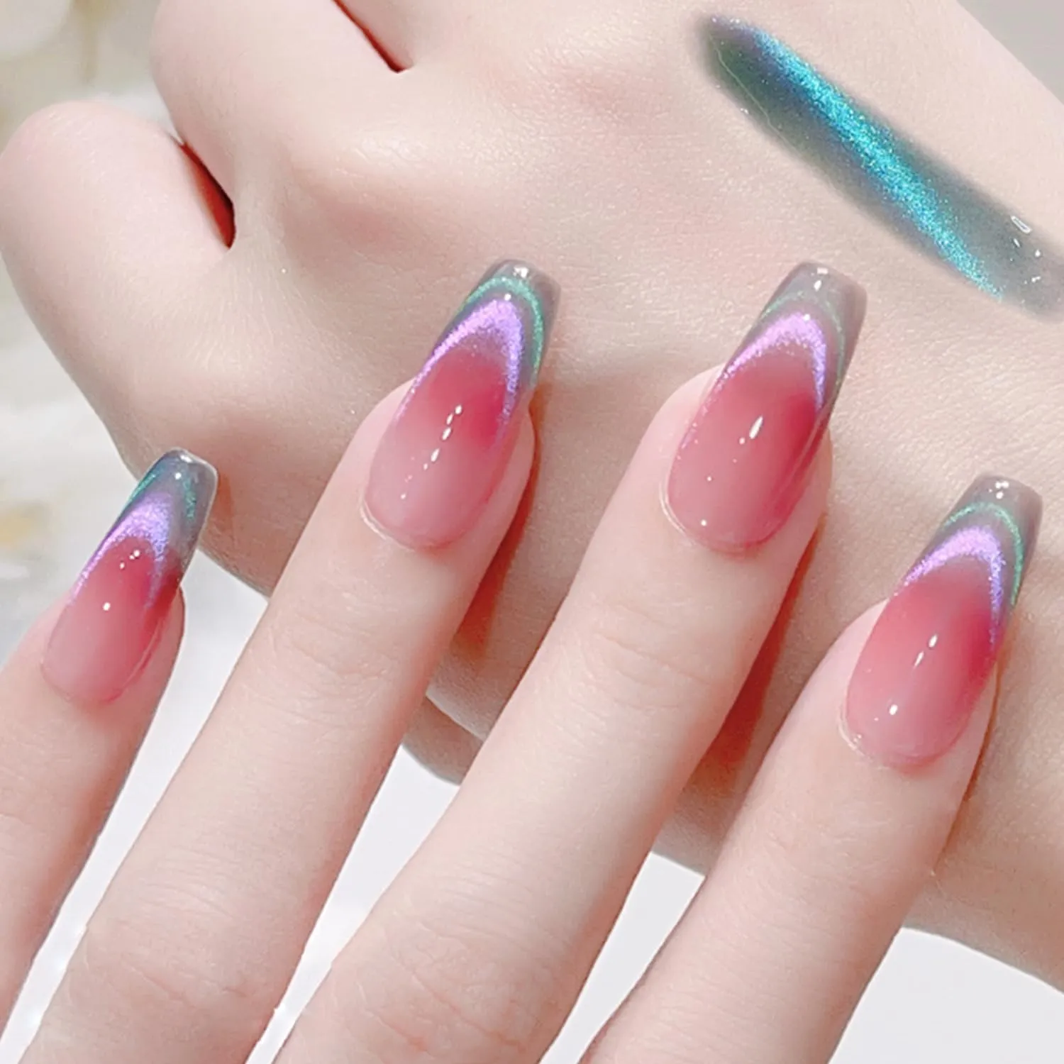 AHAMIOU 9D Cat Eye Gel Polish Set Crystal Dopamine Magnetic Gel Nail Polish Kit Chameleon Galaxy Glitter Cat Eye Effect Nail Art Manicure Home Gift (Blue&Purple)