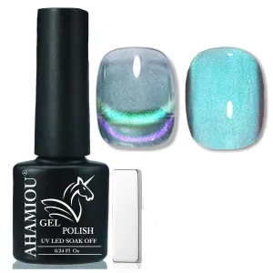 AHAMIOU 9D Cat Eye Gel Polish Set Crystal Dopamine Magnetic Gel Nail Polish Kit Chameleon Galaxy Glitter Cat Eye Effect Nail Art Manicure Home Gift (Blue&Purple)