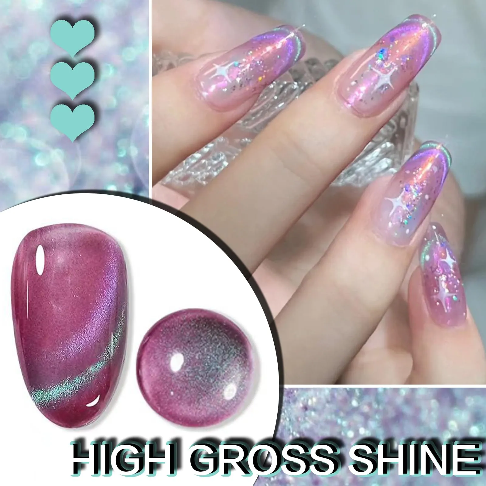 AHAMIOU 9D Cat Eye Gel Polish Set Crystal Dopamine Magnetic Gel Nail Polish Kit Chameleon Galaxy Glitter Cat Eye Effect Nail Art Manicure Home Gift (Blue&Purple)