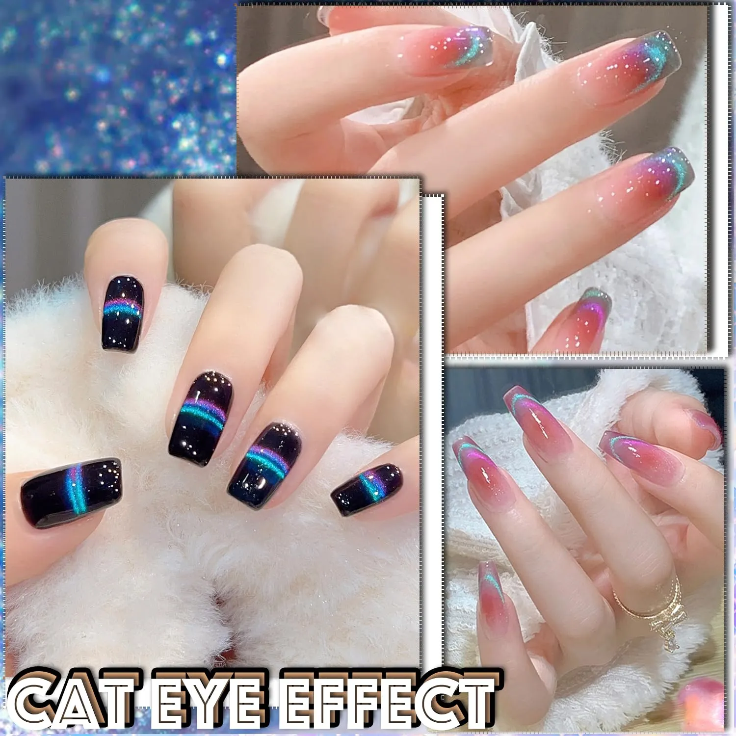 AHAMIOU 9D Cat Eye Gel Polish Set Crystal Dopamine Magnetic Gel Nail Polish Kit Chameleon Galaxy Glitter Cat Eye Effect Nail Art Manicure Home Gift (Blue&Purple)