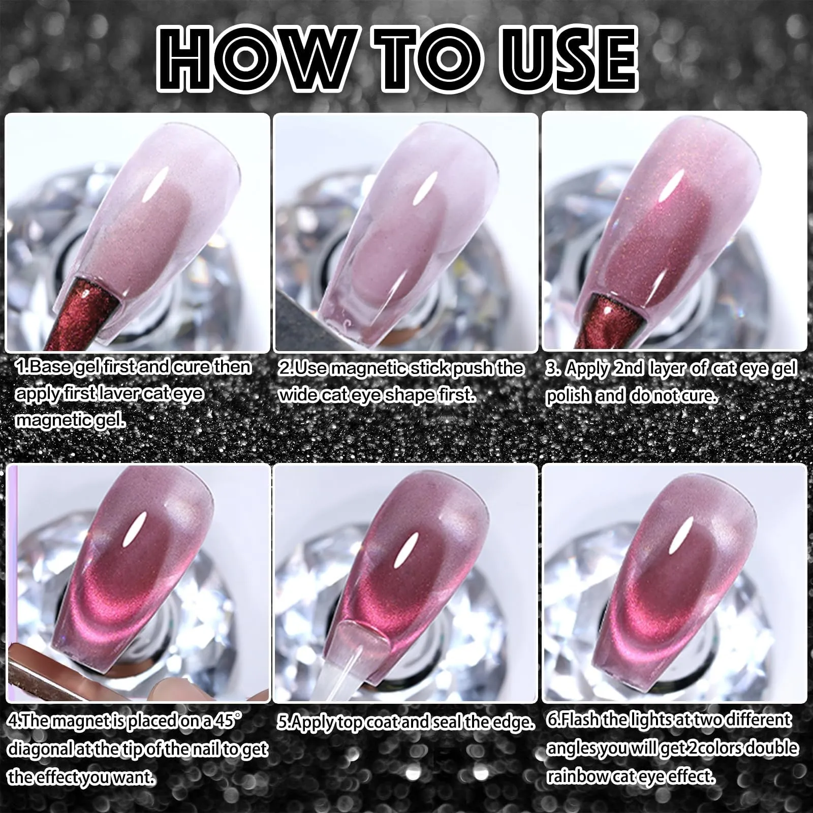 AHAMIOU 9D Cat Eye Gel Polish Set Crystal Dopamine Magnetic Gel Nail Polish Kit Chameleon Galaxy Glitter Cat Eye Effect Nail Art Manicure Home Gift (Blue&Purple)