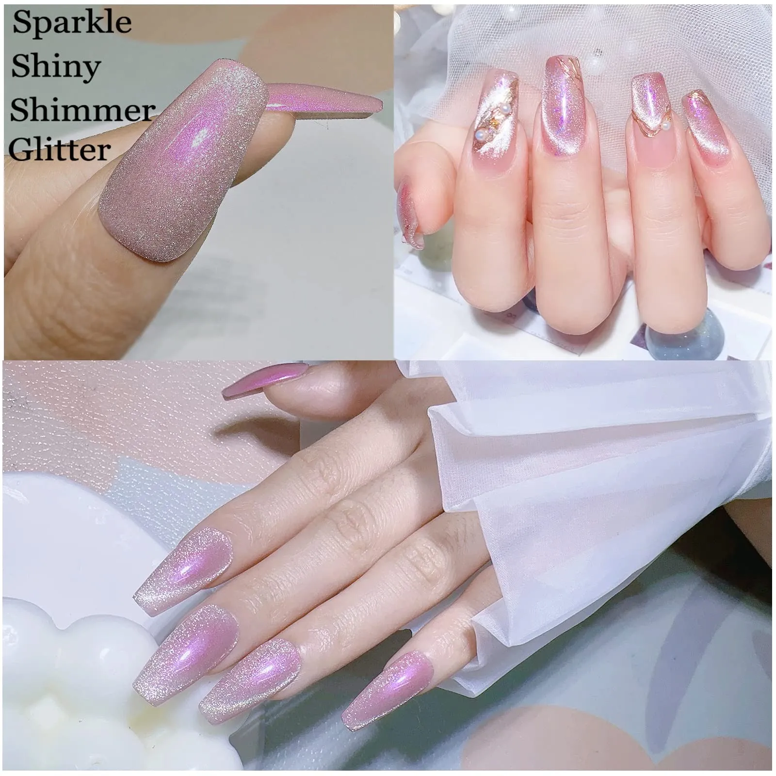 AHAMIOU Aurora Cat Eye Gel Polish Kits Crystal Broken Diamond Magnetic Nail Polish Set Holographic Cats Eyes Gel Nail Polish Shiny Glitter Gel,Aurora Brown