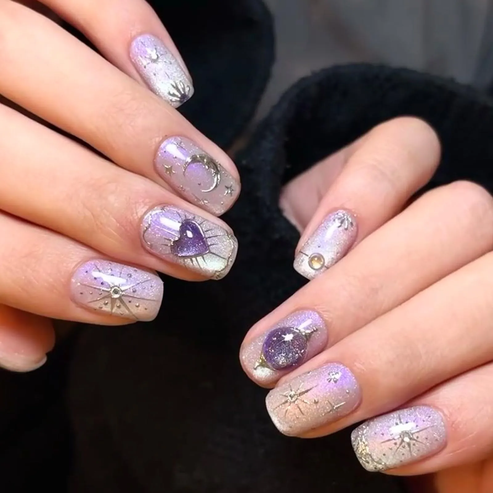 AHAMIOU Aurora Cat Eye Gel Polish Kits Crystal Broken Diamond Magnetic Nail Polish Set Holographic Cats Eyes Gel Nail Polish Shiny Glitter Gel,Aurora Purple