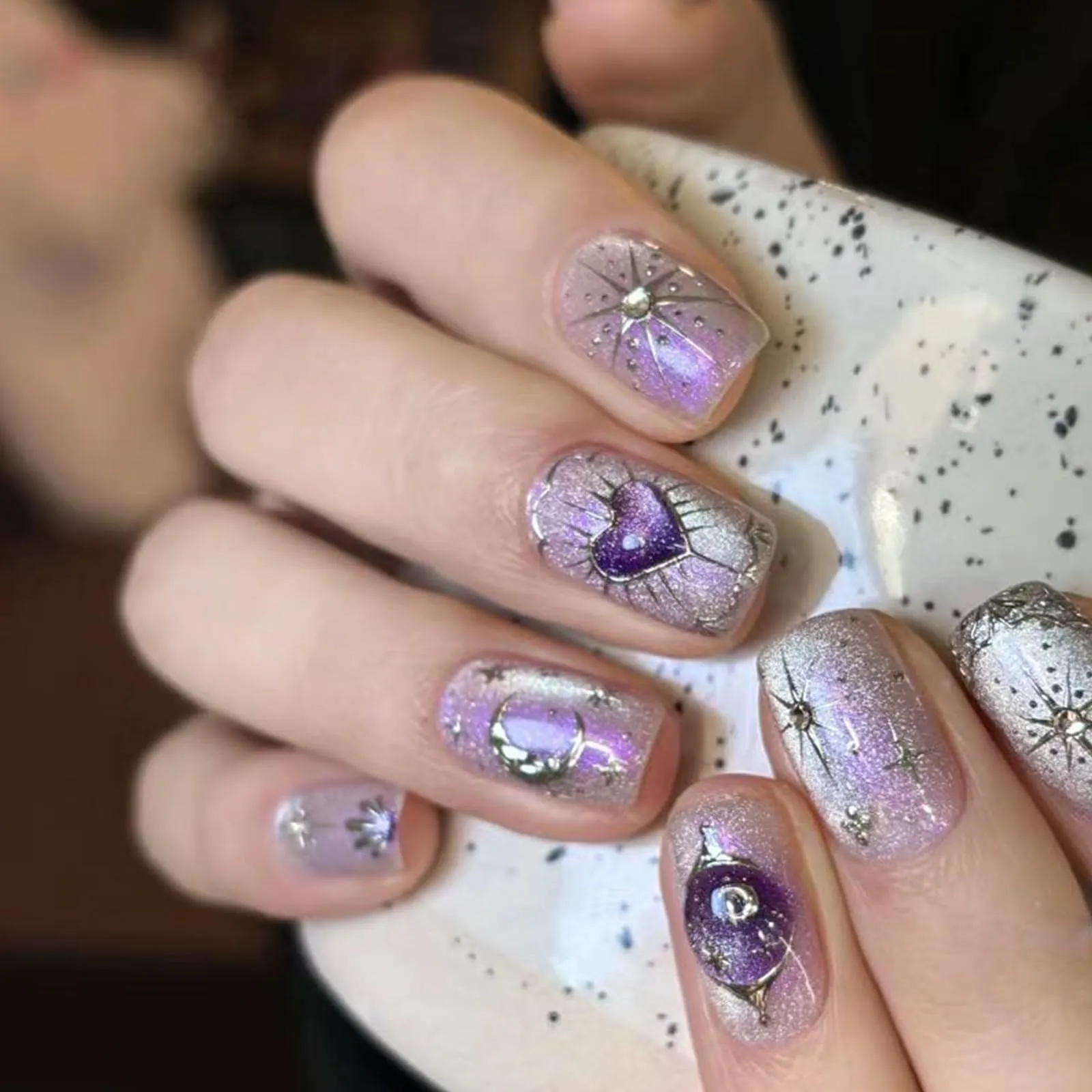 AHAMIOU Aurora Cat Eye Gel Polish Kits Crystal Broken Diamond Magnetic Nail Polish Set Holographic Cats Eyes Gel Nail Polish Shiny Glitter Gel,Aurora Purple