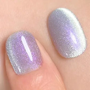 AHAMIOU Aurora Cat Eye Gel Polish Kits Crystal Broken Diamond Magnetic Nail Polish Set Holographic Cats Eyes Gel Nail Polish Shiny Glitter Gel,Aurora Purple
